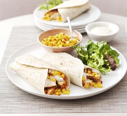 Cajun turkey wraps with sweetcorn salsa recipe 