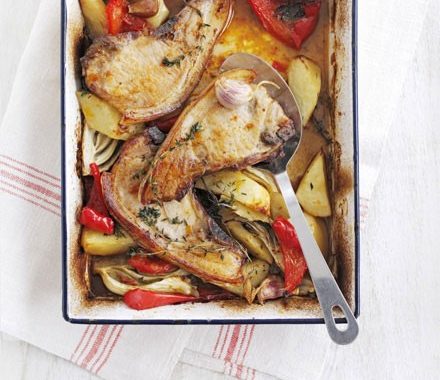 One-pot roast pork chops with fennel & potatoes recipe