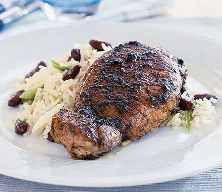 Jerk pork with rice & beans recipe