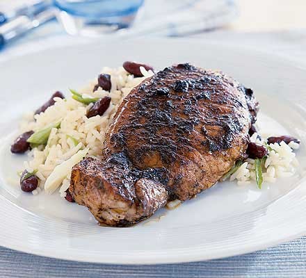 Jerk pork with rice & beans recipe 