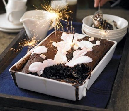 Sticky chocolate pudding with marshmallows recipe