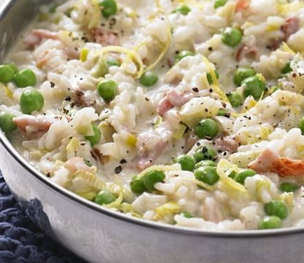 Oven-baked leek & bacon risotto recipe