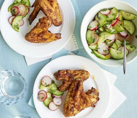 Sweet & spicy wings with summer slaw recipe