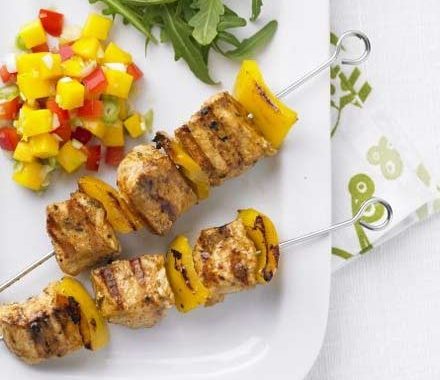 Jerk chicken kebabs with mango salsa recipe