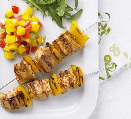 Jerk chicken kebabs with mango salsa recipe 