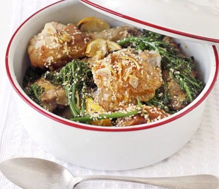 Lemon, broccoli & sesame roast chicken recipe