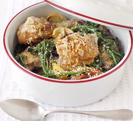 Lemon, broccoli & sesame roast chicken recipe 