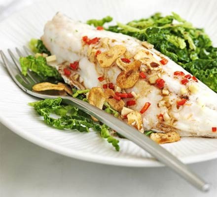 Steamed bass with garlic & chilli recipe 
