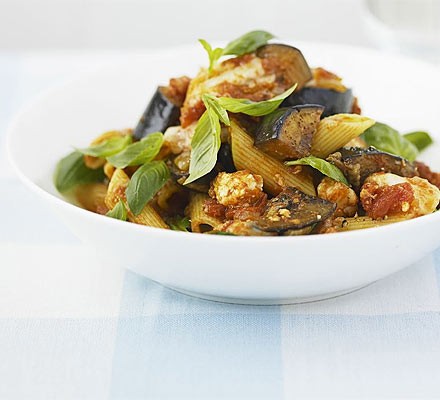 Aubergine & goat's cheese pasta recipe 