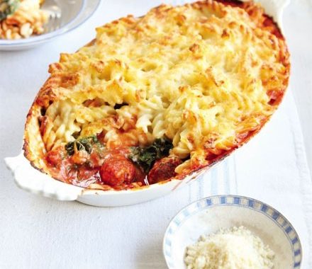 Sausage ragu & spinach pasta bake recipe
