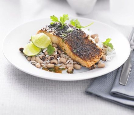 Pepper lime salmon with black-eyed beans recipe