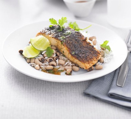 Pepper lime salmon with black-eyed beans recipe 