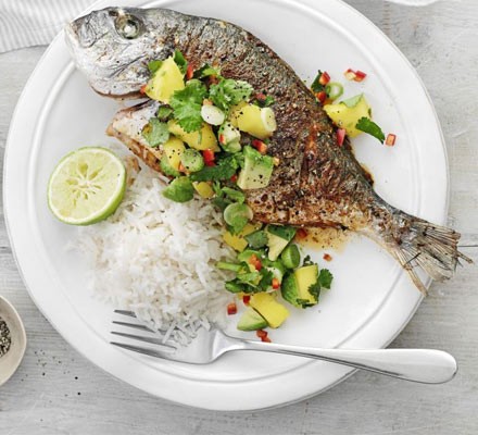 Fish with chilli, mango & lime salsa recipe 