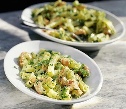 Pasta salad with pesto & prawns recipe