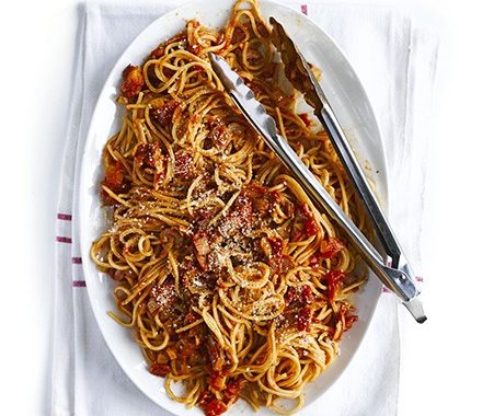 Super smoky bacon & tomato spaghetti recipe
