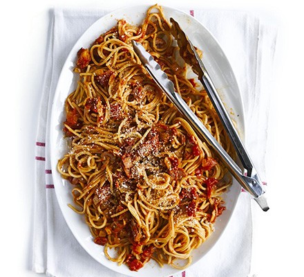 Super smoky bacon & tomato spaghetti recipe 
