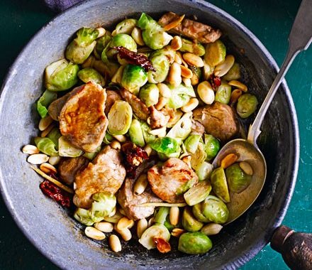 Sprouts with pork & peanuts recipe