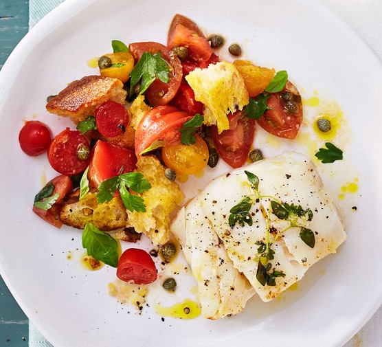 Thyme roast cod & panzanella salad recipe 