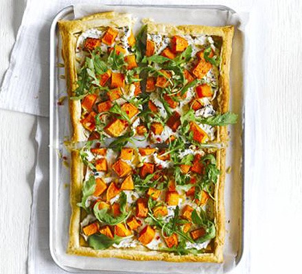 Butternut ricotta tart with fiery rocket salad recipe 