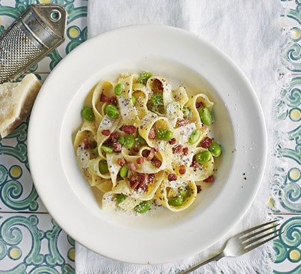 Pappardelle broad bean carbonara recipe 
