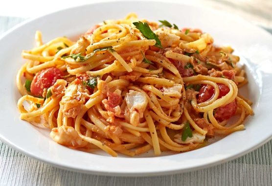 Chilli crab & cherry tomato linguine recipe
