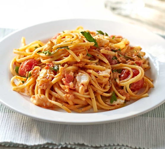 Chilli crab & cherry tomato linguine recipe 