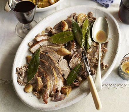 Roast lamb shoulder with bay leaves and juniper recipe