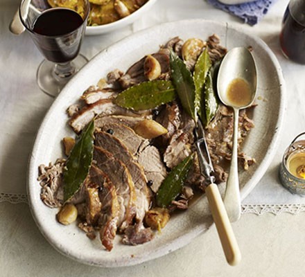 Roast lamb shoulder with bay leaves and juniper recipe 