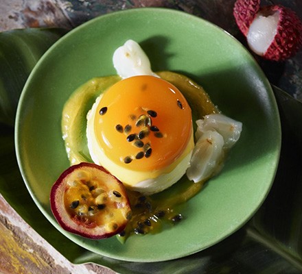 Lychee & passion fruit panna cottas recipe 