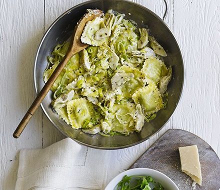 Ravioli with artichokes, leek & lemon recipe
