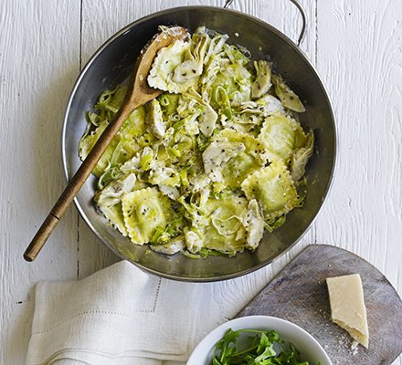 Ravioli with artichokes, leek & lemon recipe 