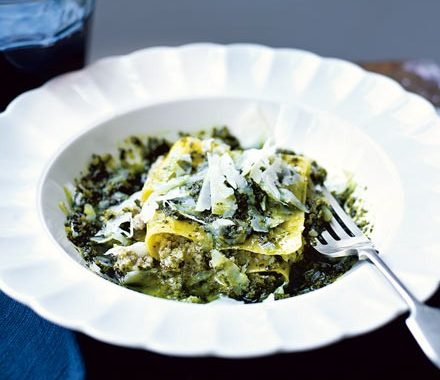 Ravioli with walnuts, goat’s cheese & cavolo nero sauce recipe