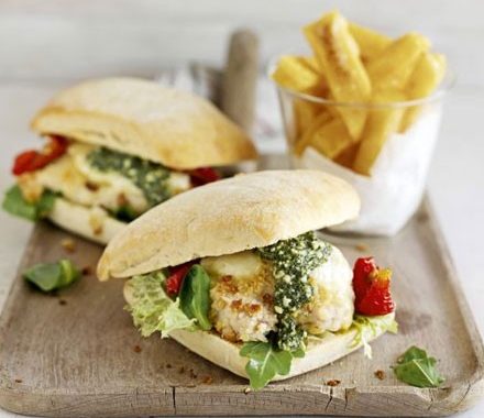Italian-style chicken burger & chips recipe