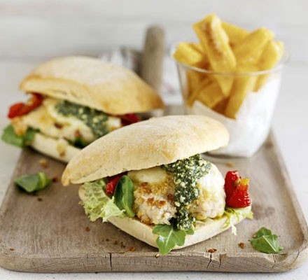 Italian-style chicken burger & chips recipe 
