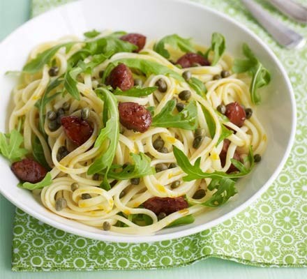 Frazzled chorizo & rocket linguine recipe 