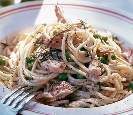Hot smoked salmon & dill spaghetti recipe