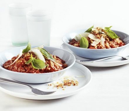 Tomato & anchovy risotto with crispy crumbs recipe