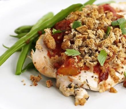 Tomato & crispy crumb chicken recipe