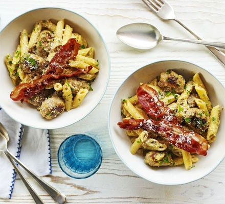 Crispy bacon & sausage carbonara recipe 