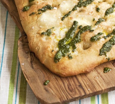 Focaccia with pesto & mozzarella recipe 