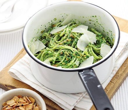 Linguine with watercress & almond pesto recipe