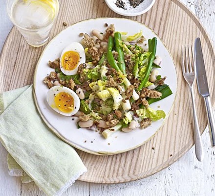 Cannellini bean & egg salad with crispy crumbs recipe 
