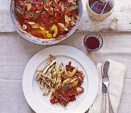 Courgette caponata with thyme & garlic chicken recipe