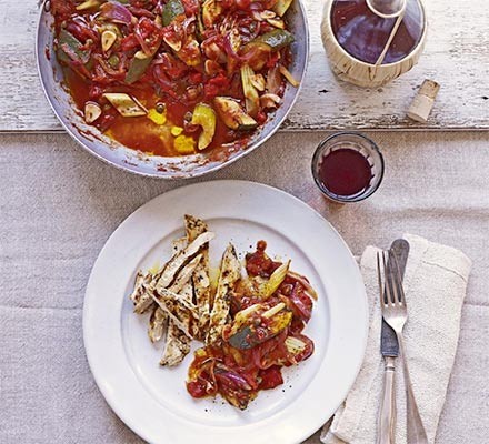 Courgette caponata with thyme & garlic chicken recipe 