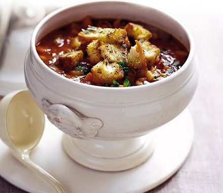 Winter minestrone with pesto croûtes recipe