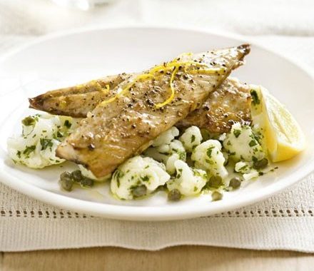 Mackerel with warm cauliflower & caper salad recipe