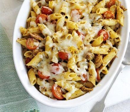 Cheesy tuna pesto pasta recipe
