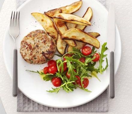 Italian pork patties with potato wedges recipe