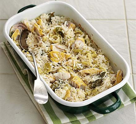 Baked haddock & cabbage risotto recipe 