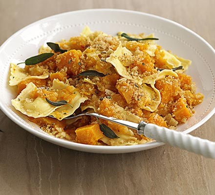 Ravioli with squash & crunchy crumbs recipe 